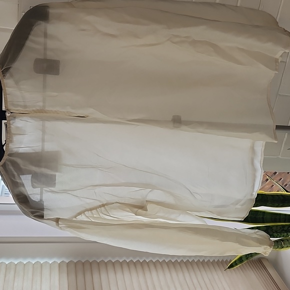 Sheer Cream Long Sleeve Blouse, Large - Picture 9 of 12